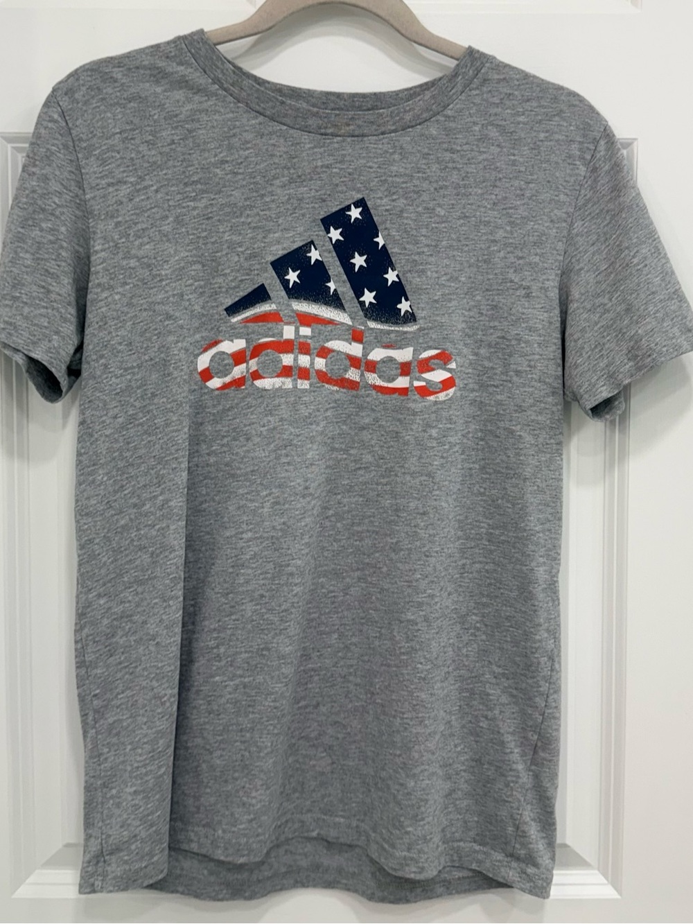 Adidas Gray Short Sleeve Tee with American Flag Logo - Big boys